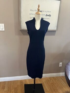 Rolla Coster Navy Midi Sheath Dress with Keyhole Neck
